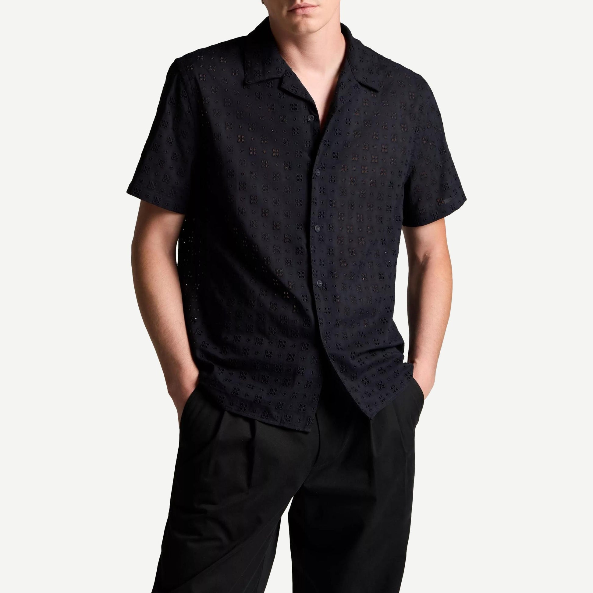 Cotton Eyelet SS Collared Shirt - Coastal Blue - Galvanic.co