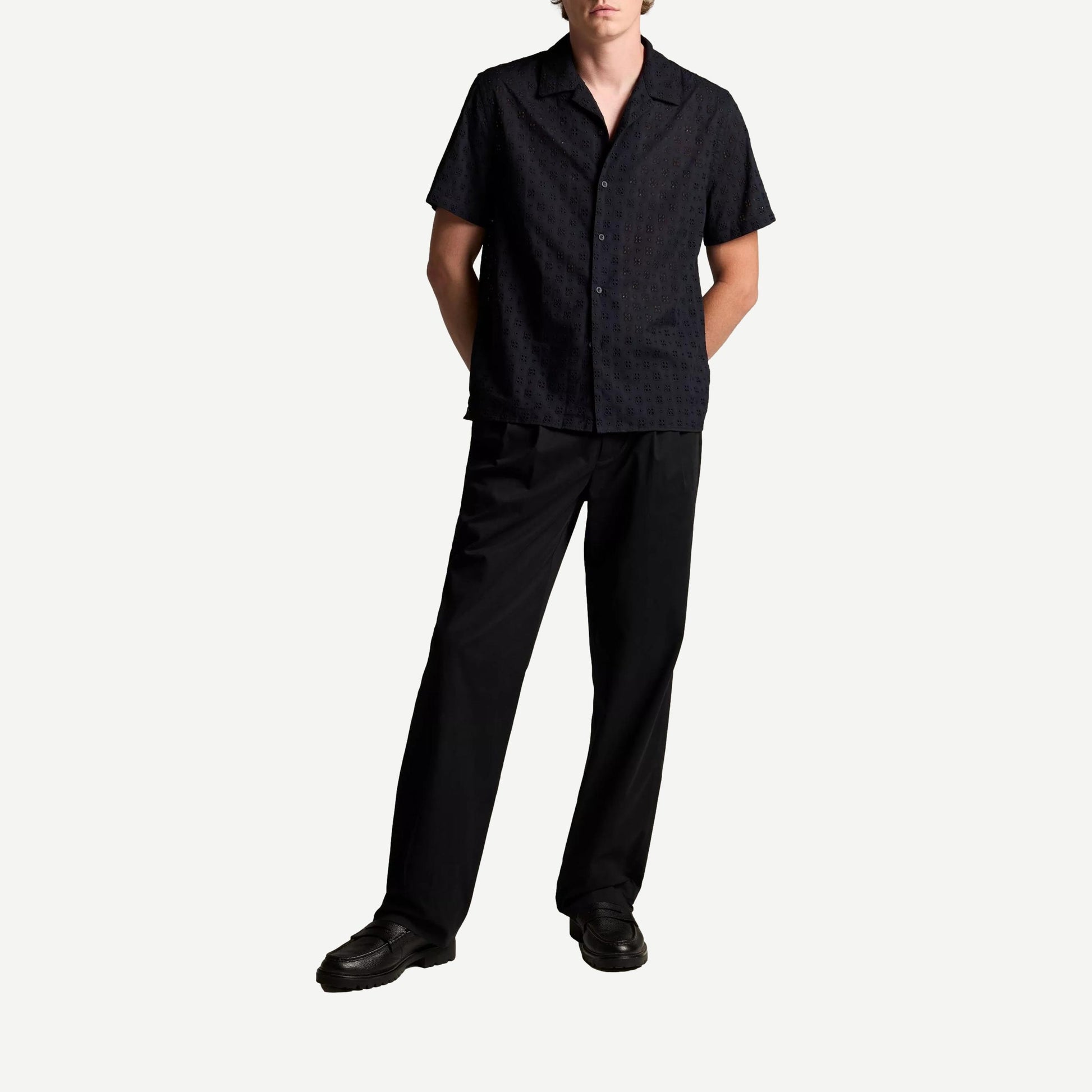 Cotton Eyelet SS Collared Shirt - Coastal Blue - Galvanic.co