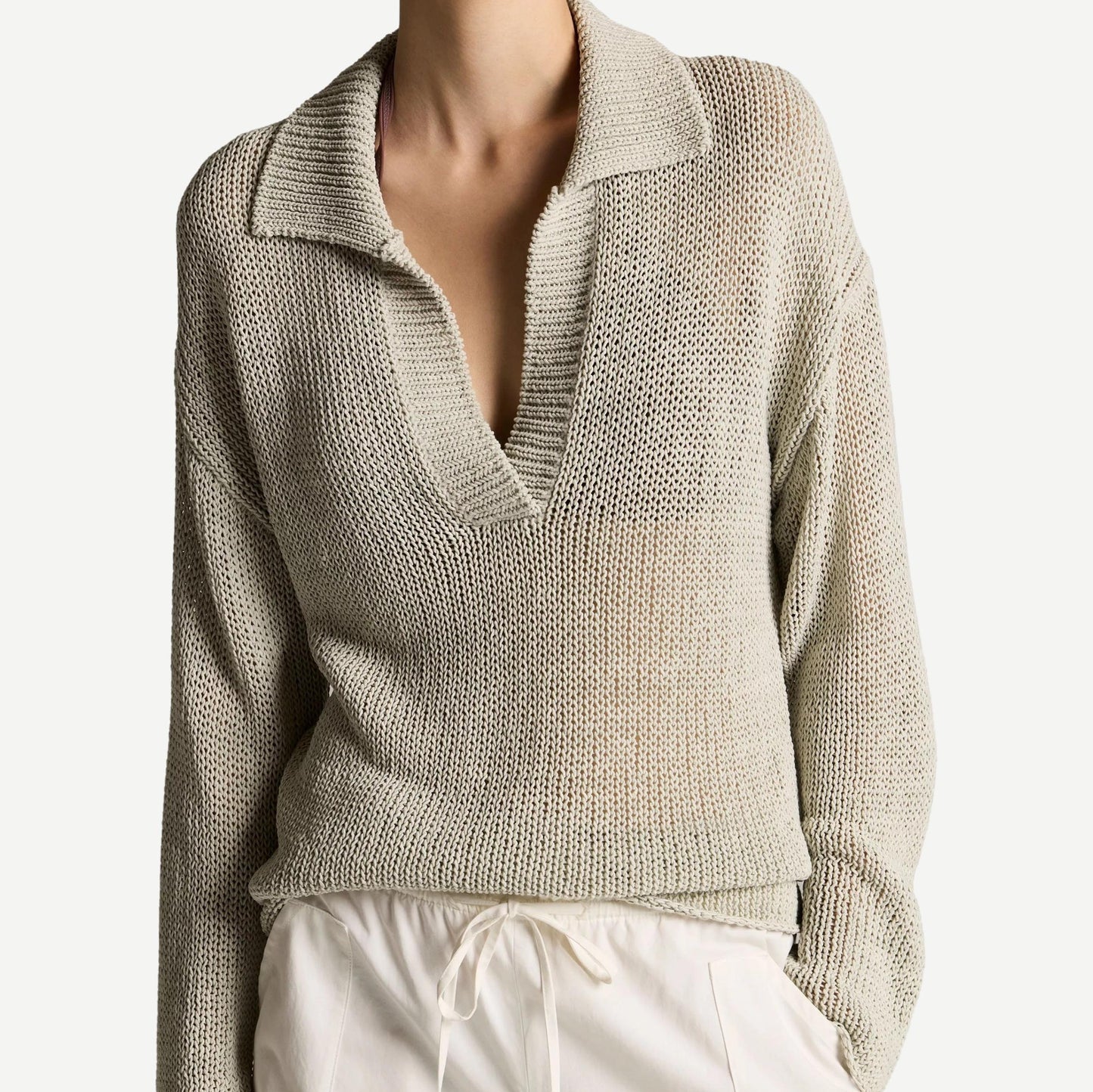 Italian Coated Cotton Polo Sweater - Beach Stone