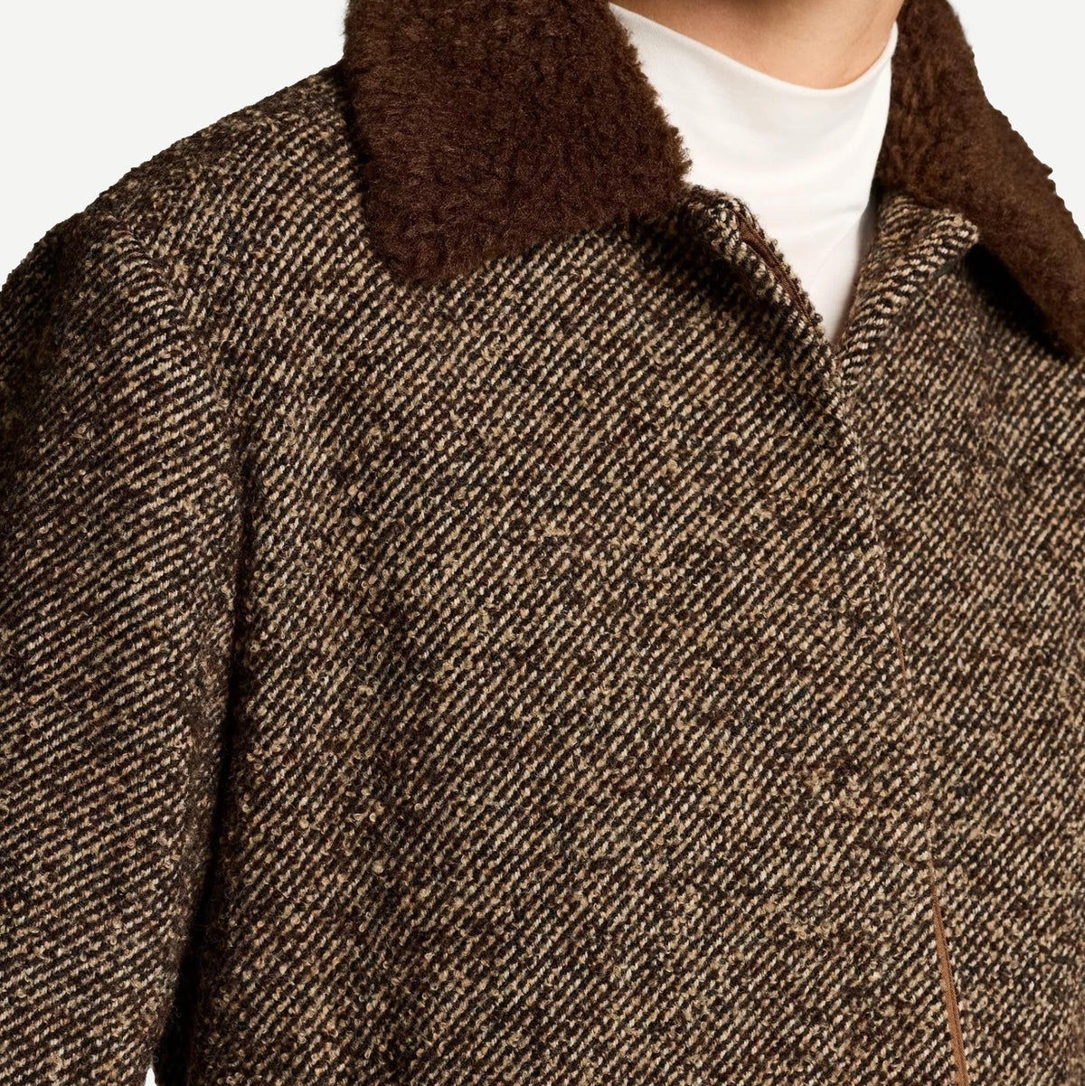 Vince contrast collar boucle jacket in burnt walnut brown