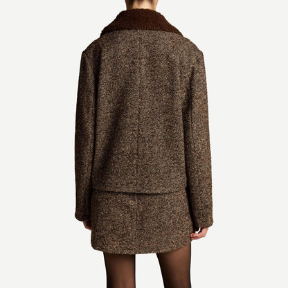 Vince contrast collar boucle jacket in burnt walnut brown