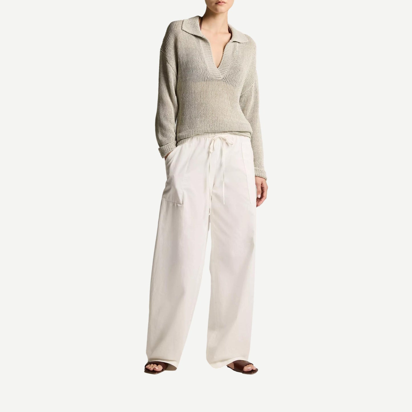 Italian Coated Cotton Polo Sweater - Beach Stone