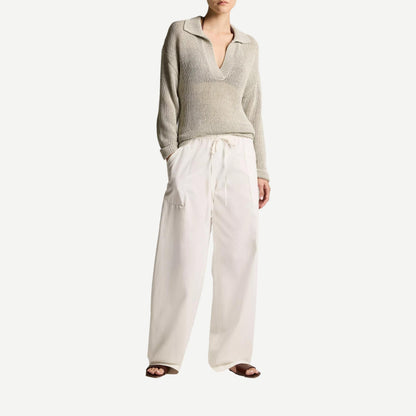 Italian Coated Cotton Polo Sweater - Beach Stone