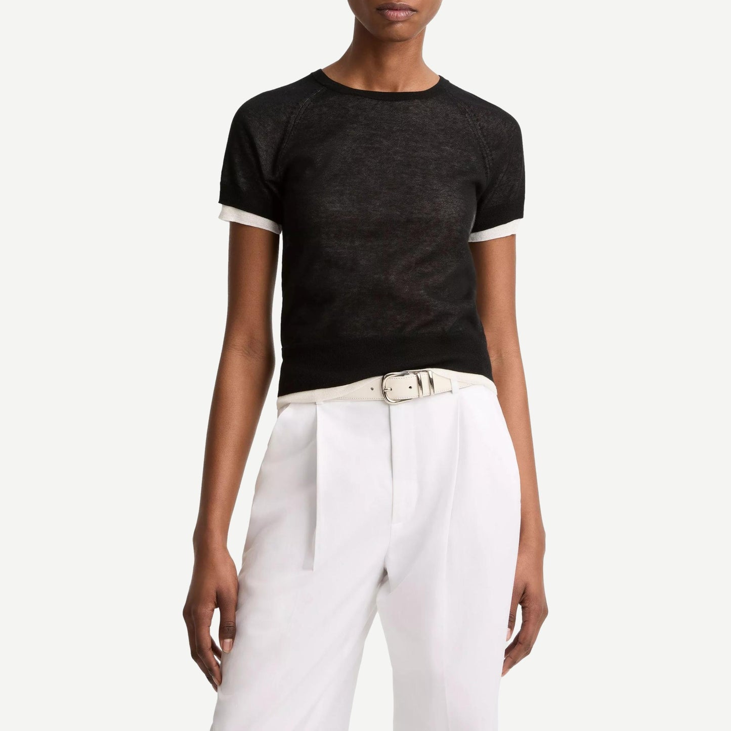 Double Layer Raglan S/S Crew - Black/Off White - Galvanic.co