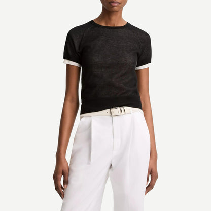 Double Layer Raglan S/S Crew - Black/Off White - Galvanic.co