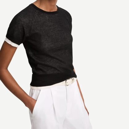 Double Layer Raglan S/S Crew - Black/Off White - Galvanic.co