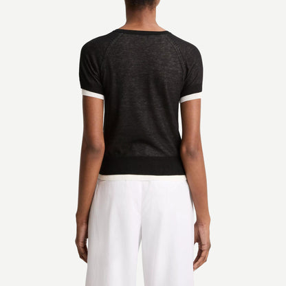 Double Layer Raglan S/S Crew - Black/Off White - Galvanic.co