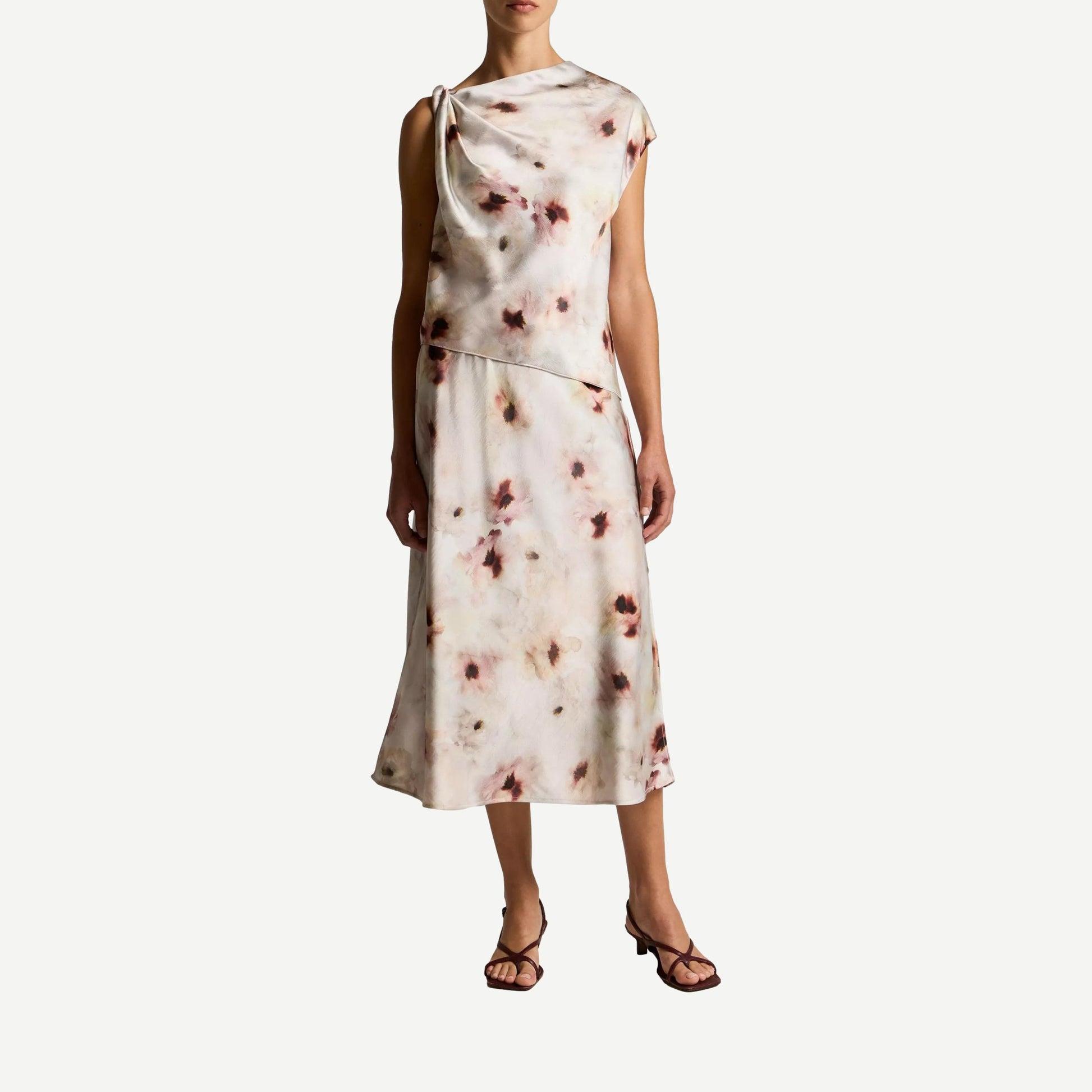 Watercolor Floral Satin Slip-Skirt - Soft Peony - Galvanic.co