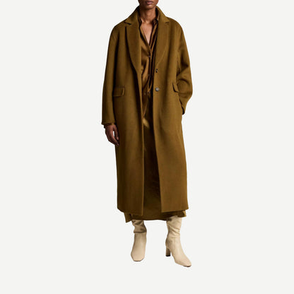 Vince Single Breasted Classic Coat in moss green, featuring a tailored silhouette and notched lapels