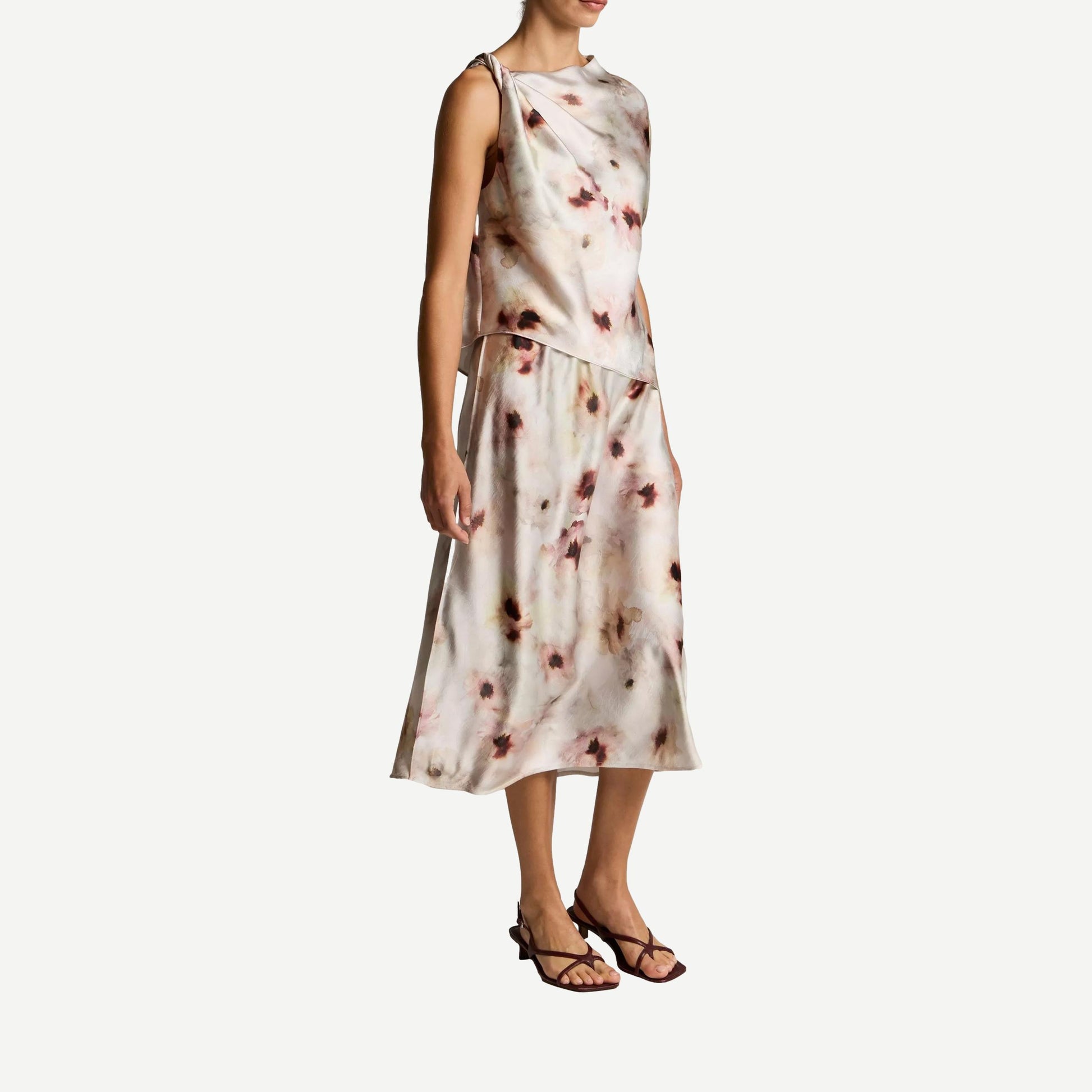 Watercolor Floral Satin Slip-Skirt - Soft Peony - Galvanic.co