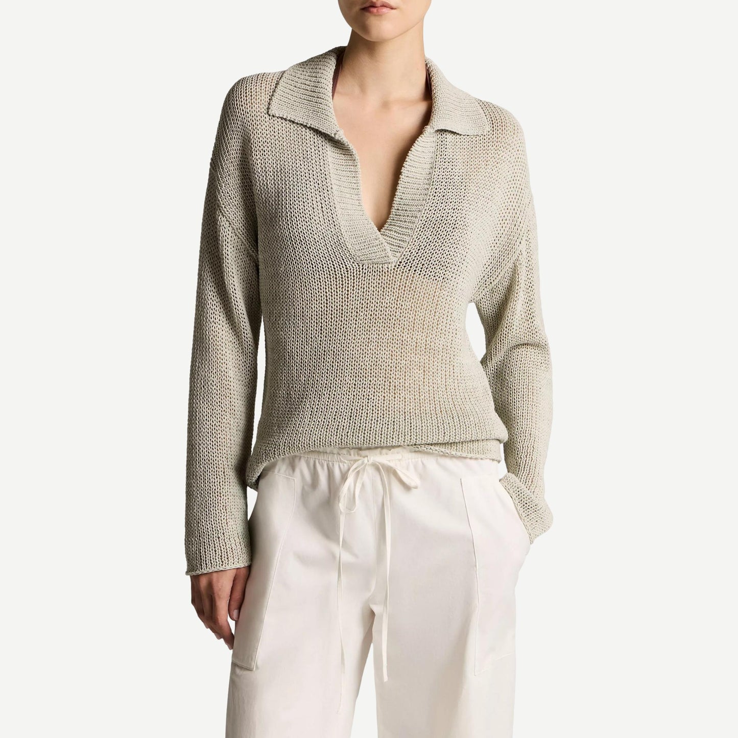 Italian Coated Cotton Polo Sweater - Beach Stone