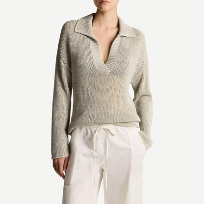 Italian Coated Cotton Polo Sweater - Beach Stone