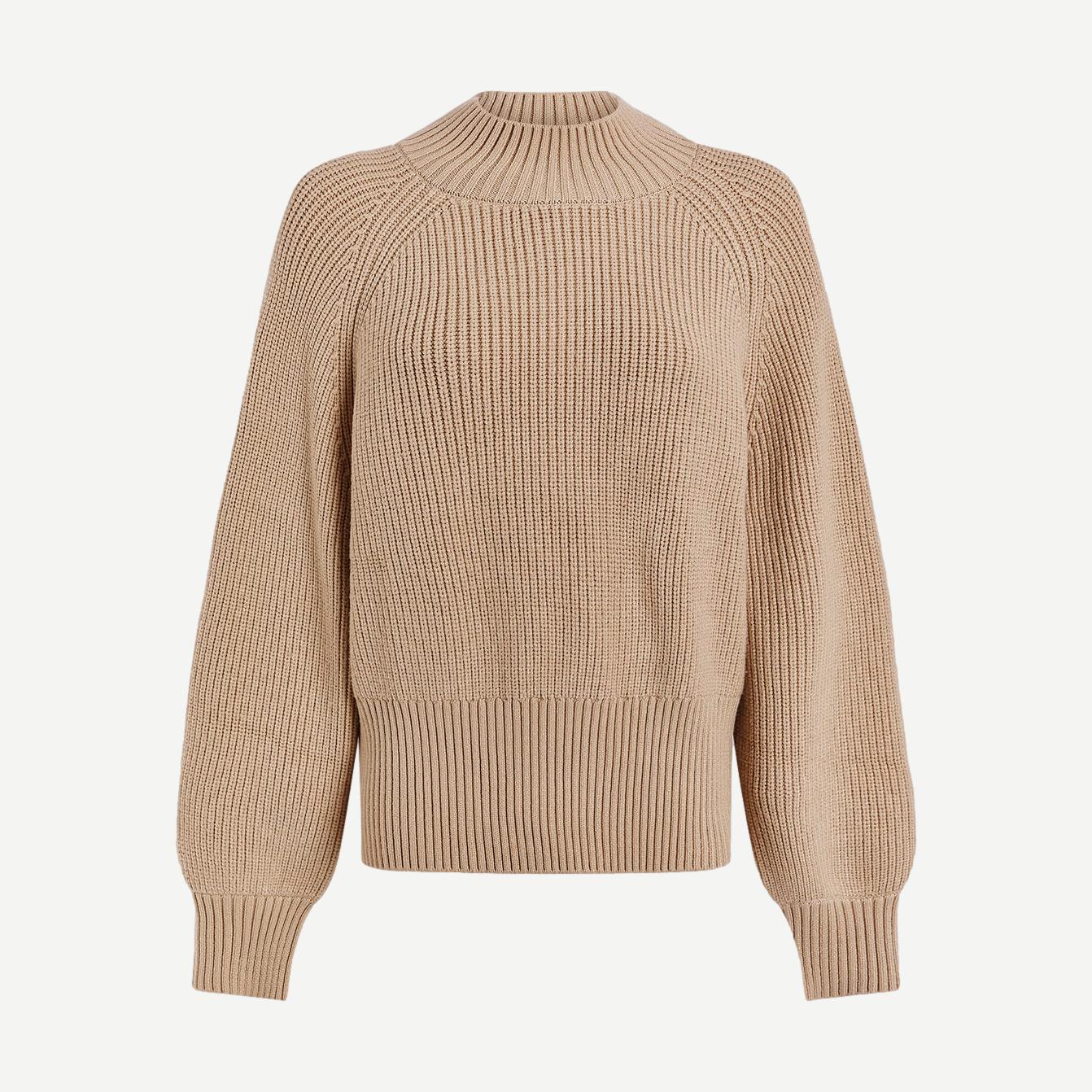 Martina High Neck Rib Knit - Cement - Galvanic.co