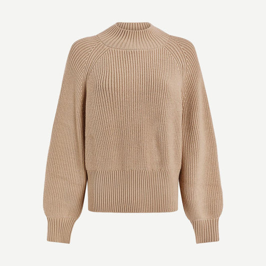 Martina High Neck Rib Knit - Cement - Galvanic.co
