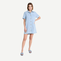 Soft Denim Shirt Dress - Washed Blue - Galvanic.co