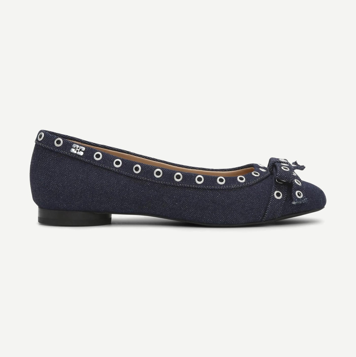 Eyelets Bow Ballerina Denim - Dark Navy - Galvanic.co