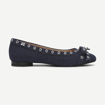 Eyelets Bow Ballerina Denim - Dark Navy - Galvanic.co