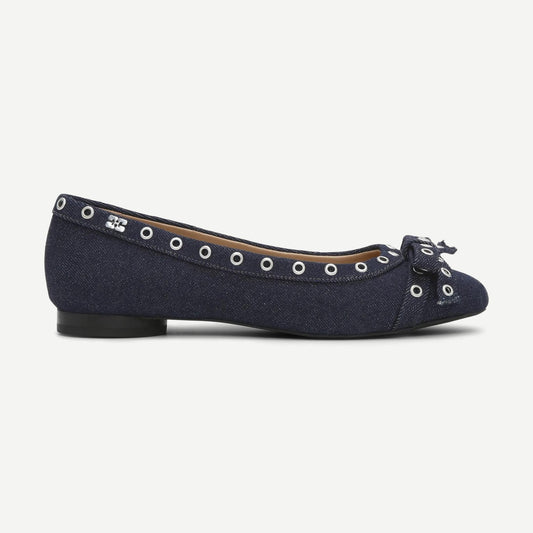 Eyelets Bow Ballerina Denim - Dark Navy - Galvanic.co