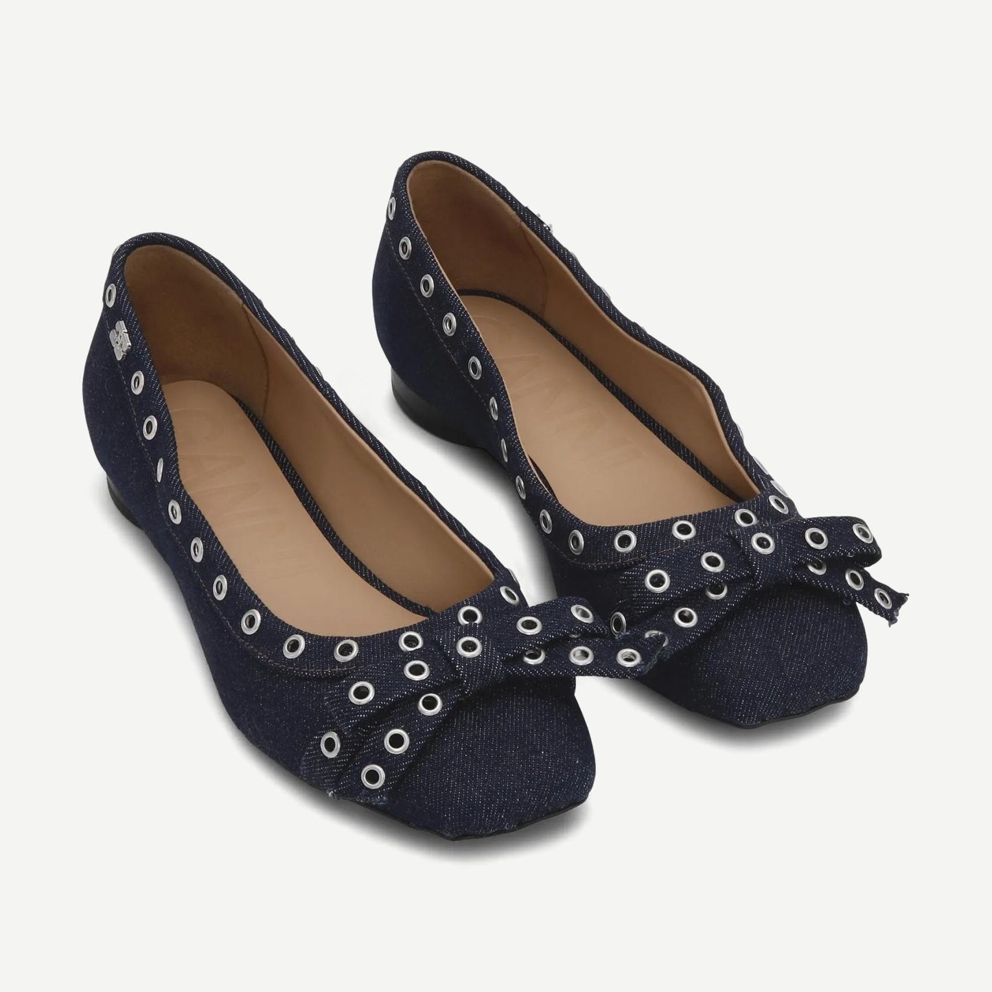Eyelets Bow Ballerina Denim - Dark Navy - Galvanic.co