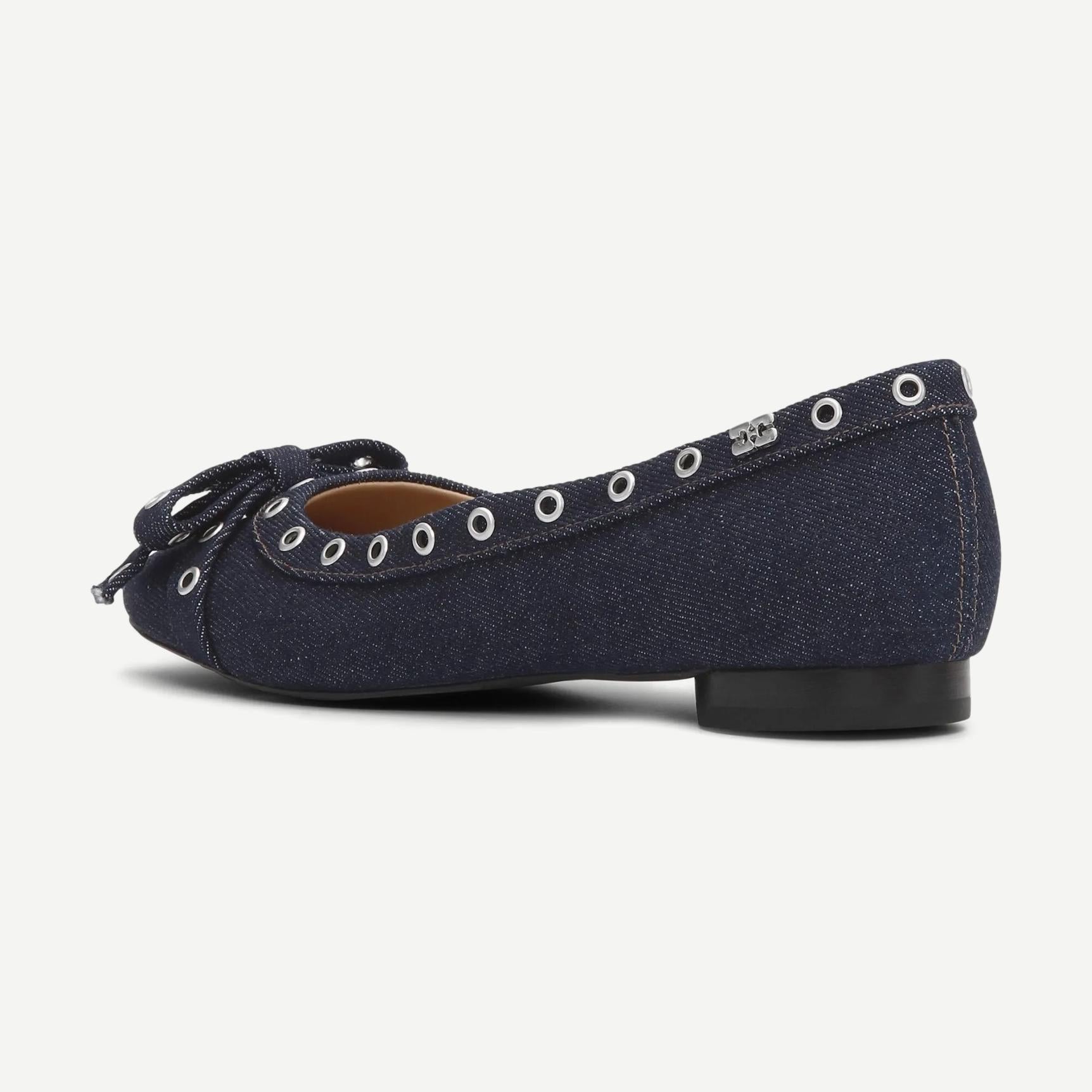 Eyelets Bow Ballerina Denim - Dark Navy - Galvanic.co