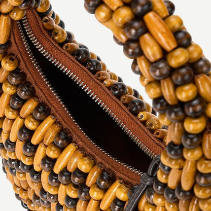 Staud Reef Bag in multi wood beads, a stylish purse with colorful beaded detailing and a structured shape.