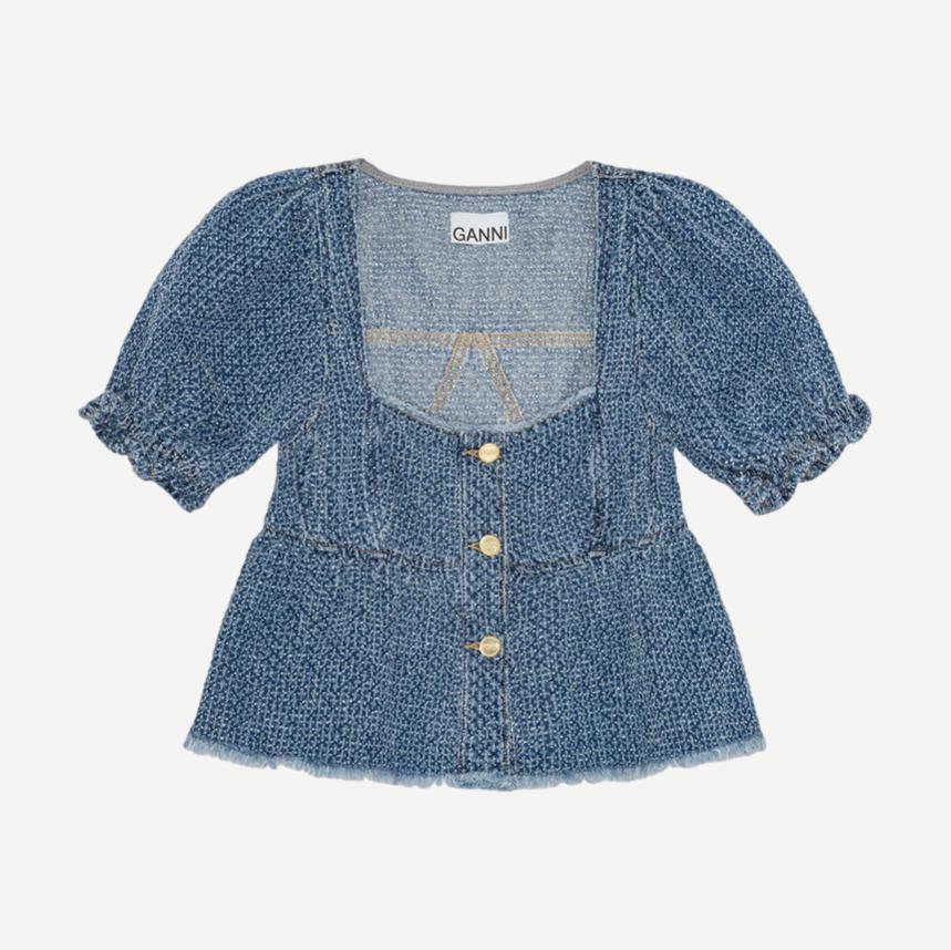 Fluffy Denim Blouse - Mid Blue Stone - Galvanic.co