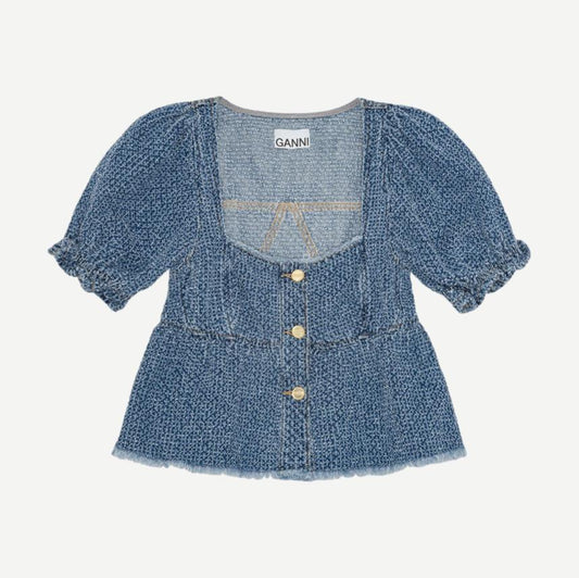 Fluffy Denim Blouse - Mid Blue Stone - Galvanic.co