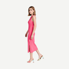 Mixed Rib Cutout Tank Dress - Flamingo - Galvanic.co