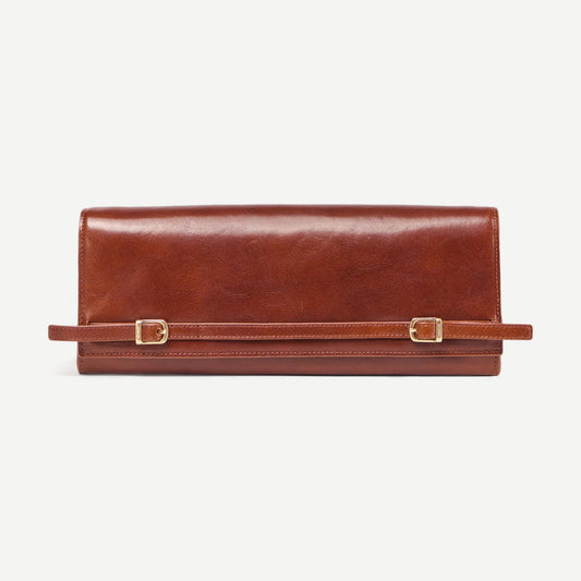 River East West Vachetta Leather Clutch - Saddle