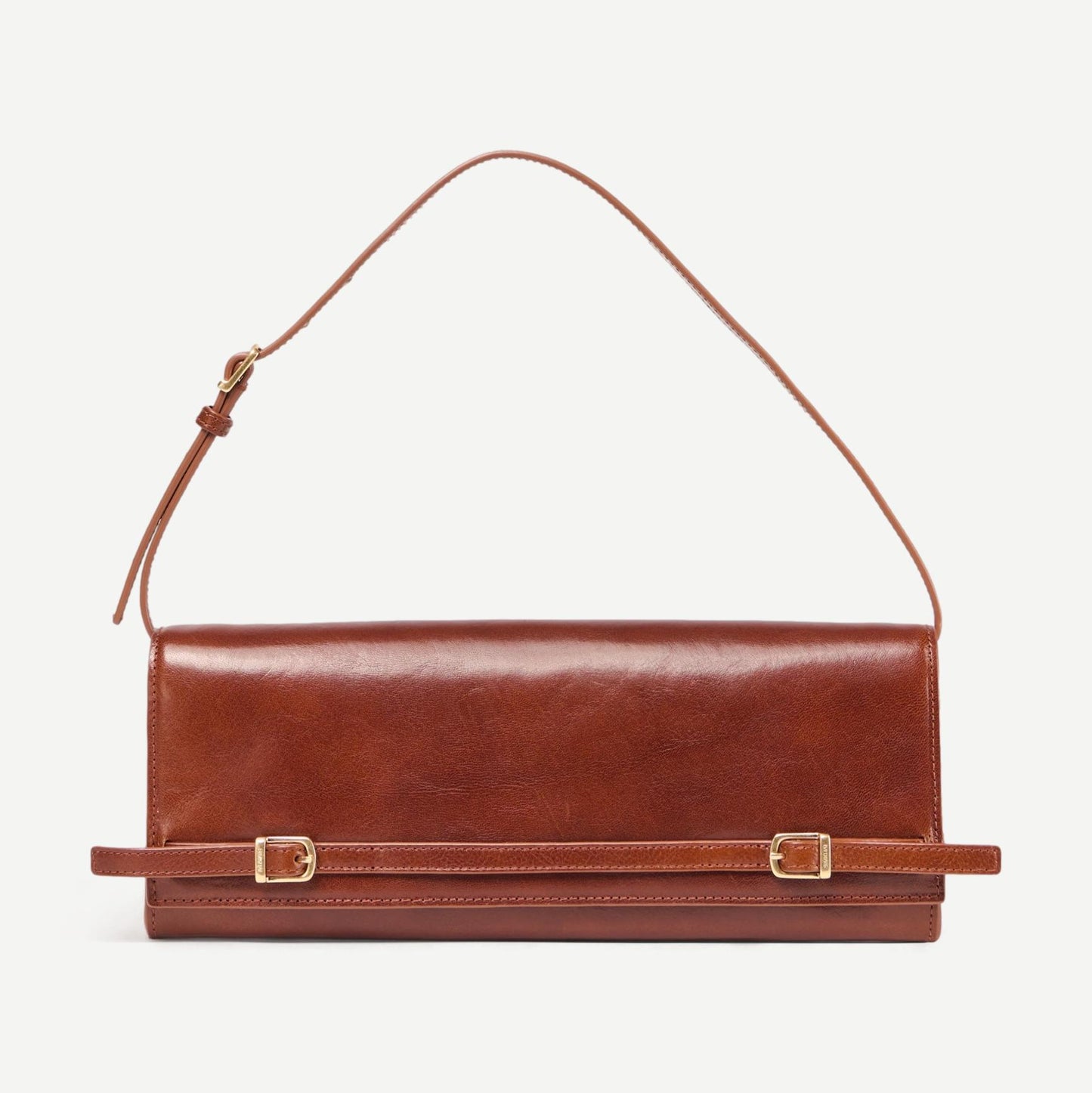 River East West Vachetta Leather Clutch - Saddle