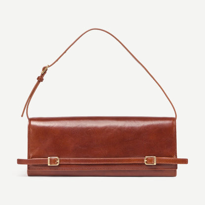 River East West Vachetta Leather Clutch - Saddle
