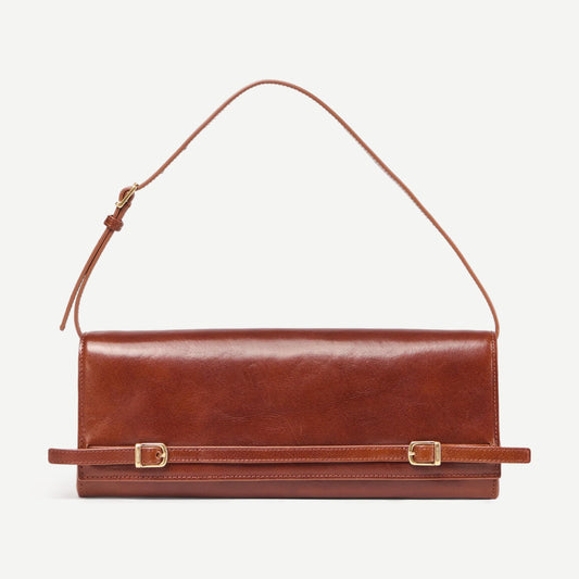 River East West Vachetta Leather Clutch - Saddle