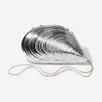 Bridget Mini Metal Oyster Shell Clutch - Silver - Galvanic.co