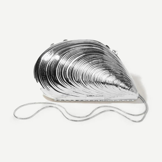 Bridget Mini Metal Oyster Shell Clutch - Silver - Galvanic.co