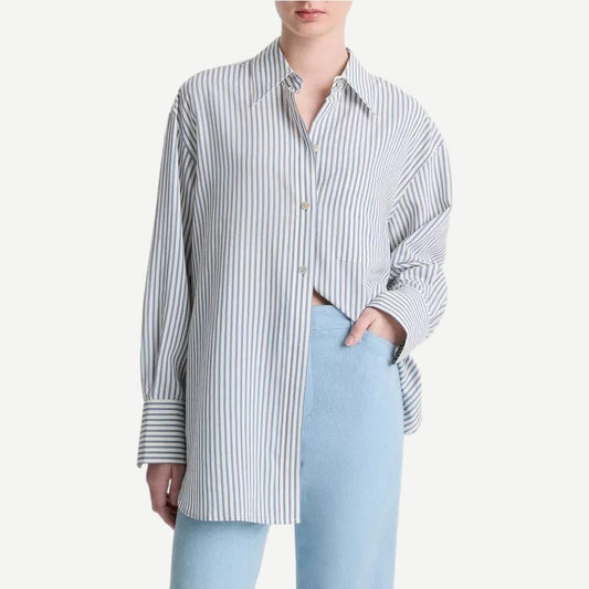 Furrow Stripe Button Down Shirt - Blue/Off White - Galvanic.co