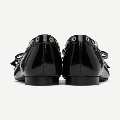 Eyelets Bow Ballerina Naplack - Black - Galvanic.co