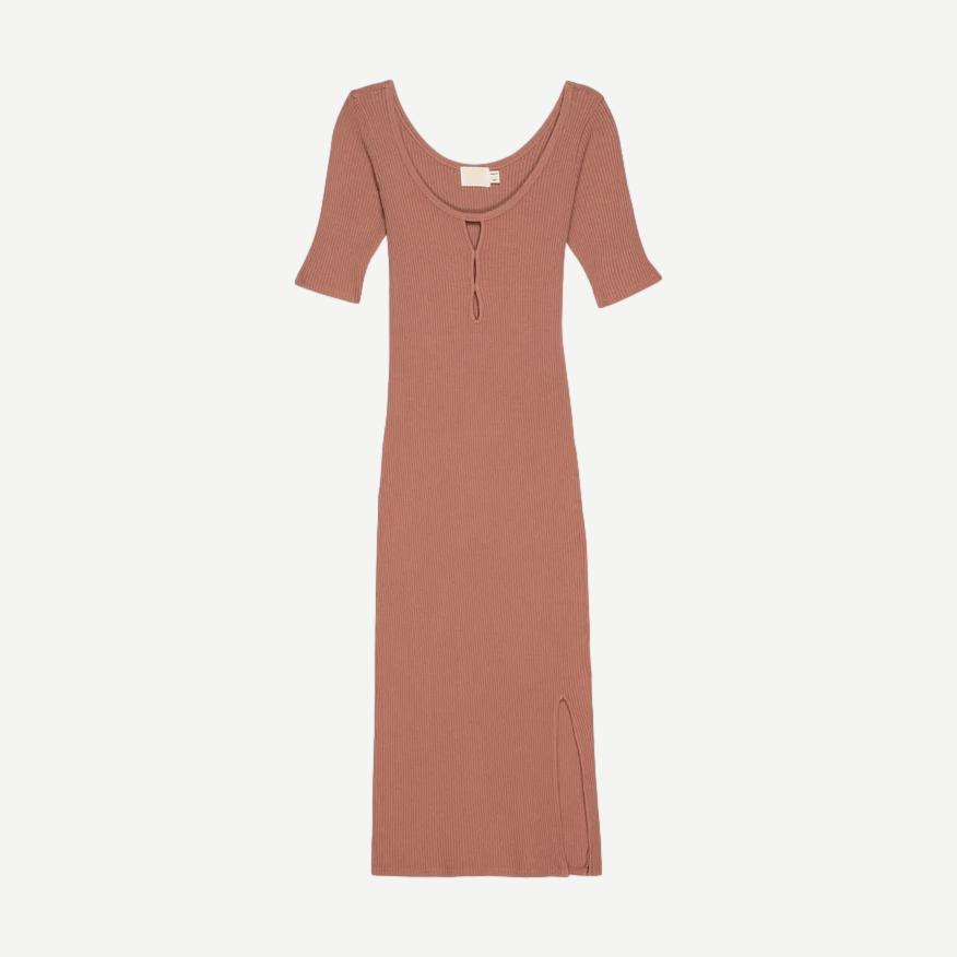 Haidee Heavy Rib Dress - Mocha Mousse - Galvanic.co