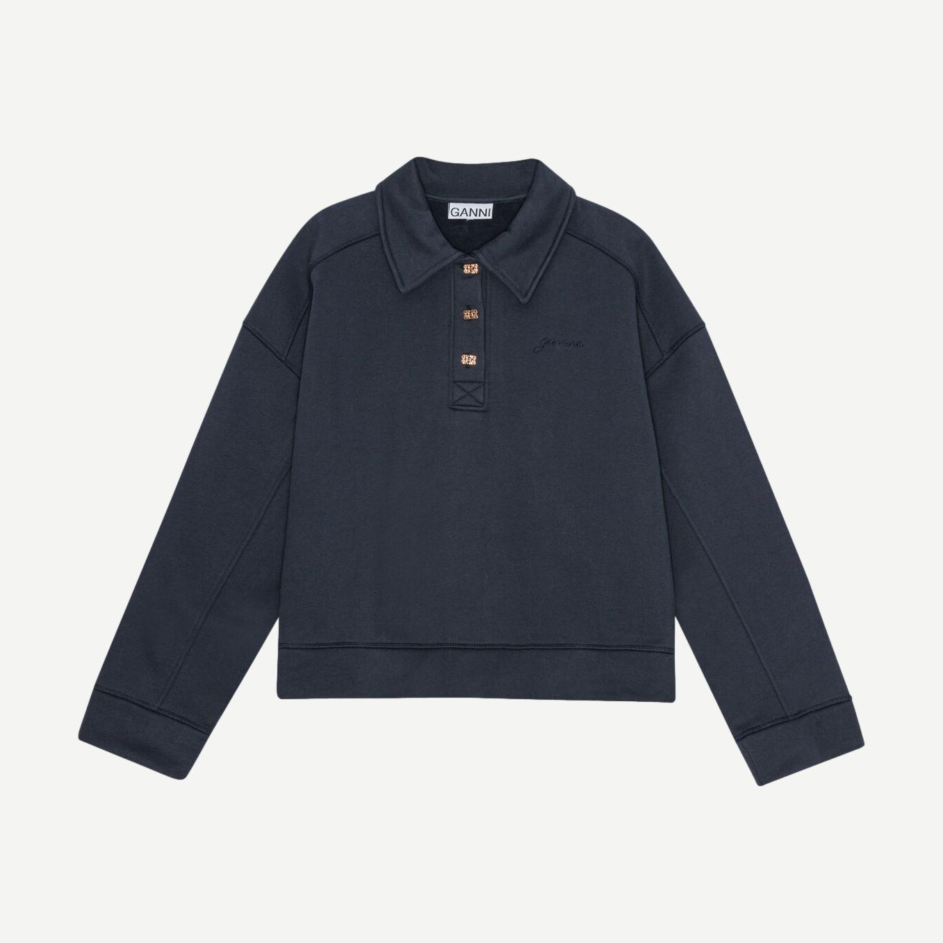 Heavy Fleece Drop Shoulder Polo Shirt - Sky Captain - Galvanic.co