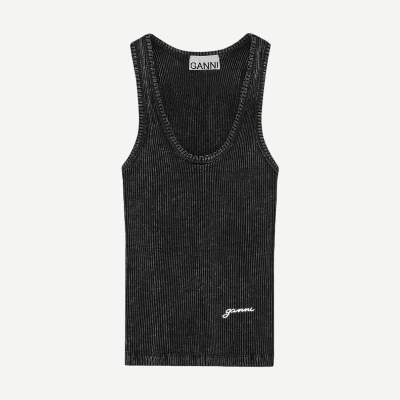 Heavy Rib Jersey Tank Top - Black Washed - Galvanic.co