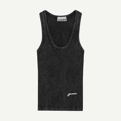 Heavy Rib Jersey Tank Top - Black Washed - Galvanic.co
