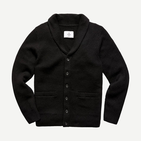 Knit Merino Rib Vinnie Shawl Cardigan - Black - Galvanic.co