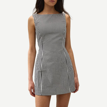 Sofia Mini Dress - Black Textured Gingham - Galvanic.co