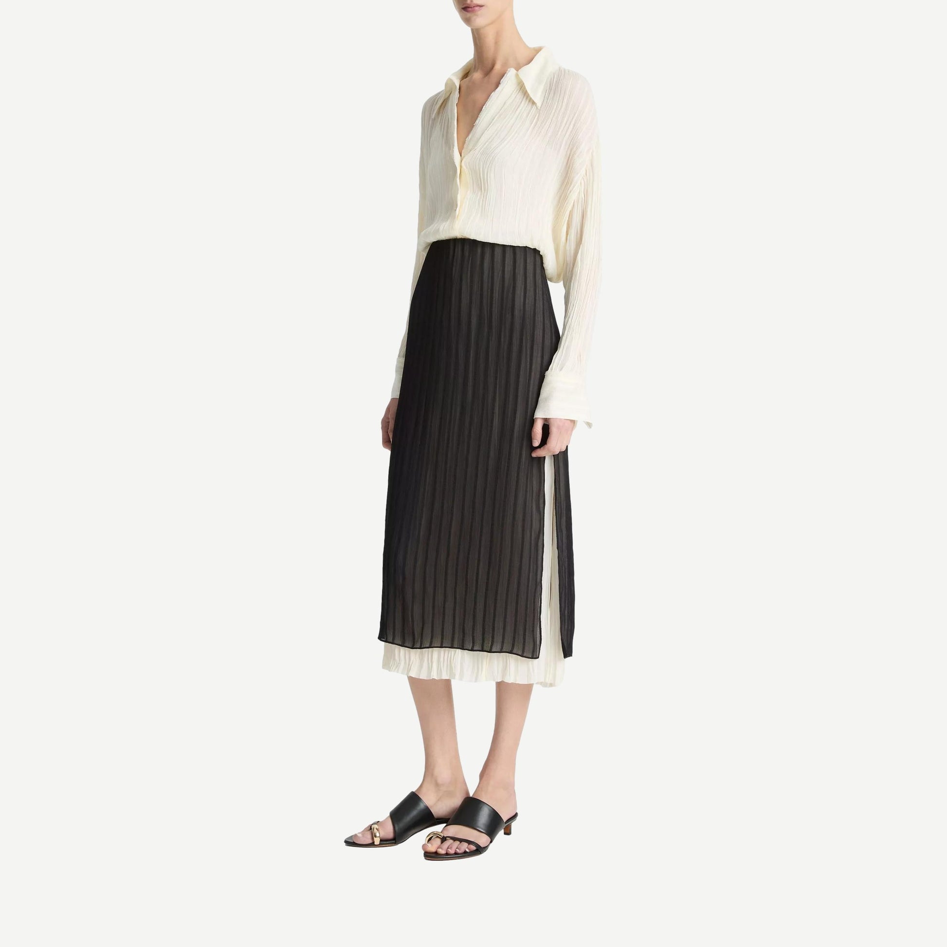 Layered Stripe Pencil Skirt - Black - Galvanic.co