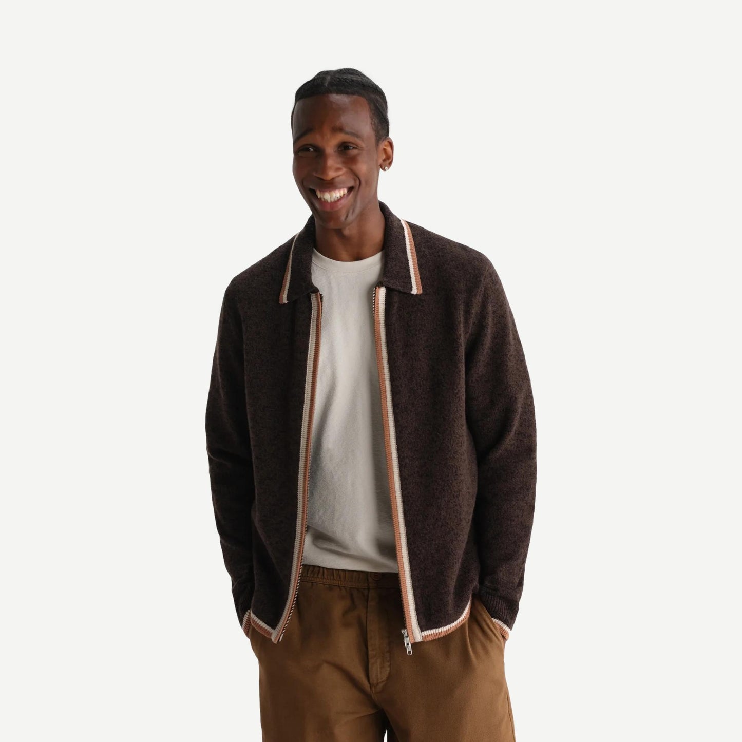 Lennox L/S Zip Polo Wool Fleck - Brown/ Natural