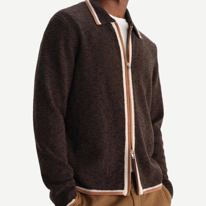 Lennox L/S Zip Polo Wool Fleck - Brown/ Natural