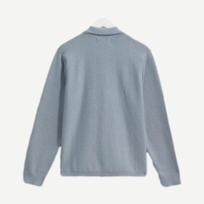 Lennox Zip Polo Milano Ripple Stripe - Grey Blue - Galvanic.co
