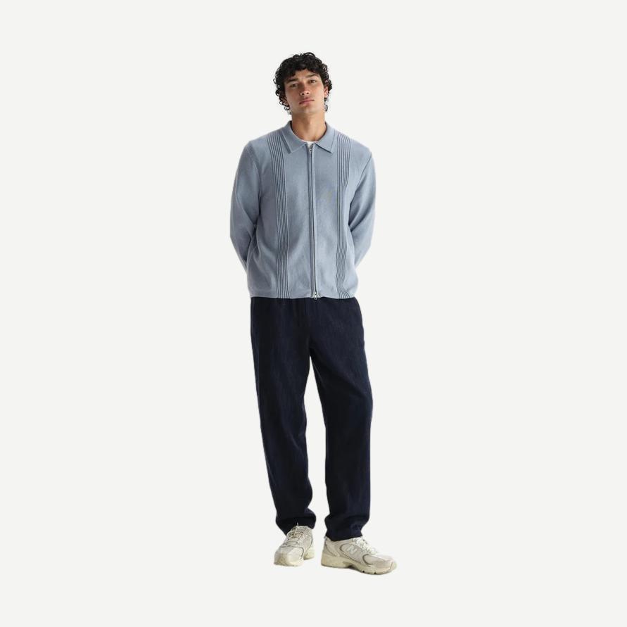Lennox Zip Polo Milano Ripple Stripe - Grey Blue - Galvanic.co