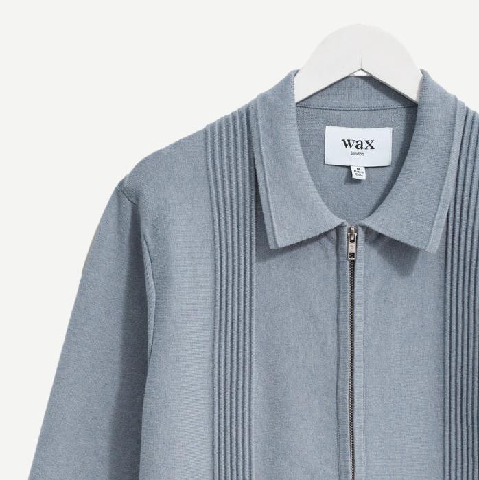 Lennox Zip Polo Milano Ripple Stripe - Grey Blue - Galvanic.co