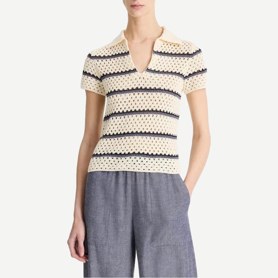Macrame Stripe Henley - Off White Combo - Galvanic.co
