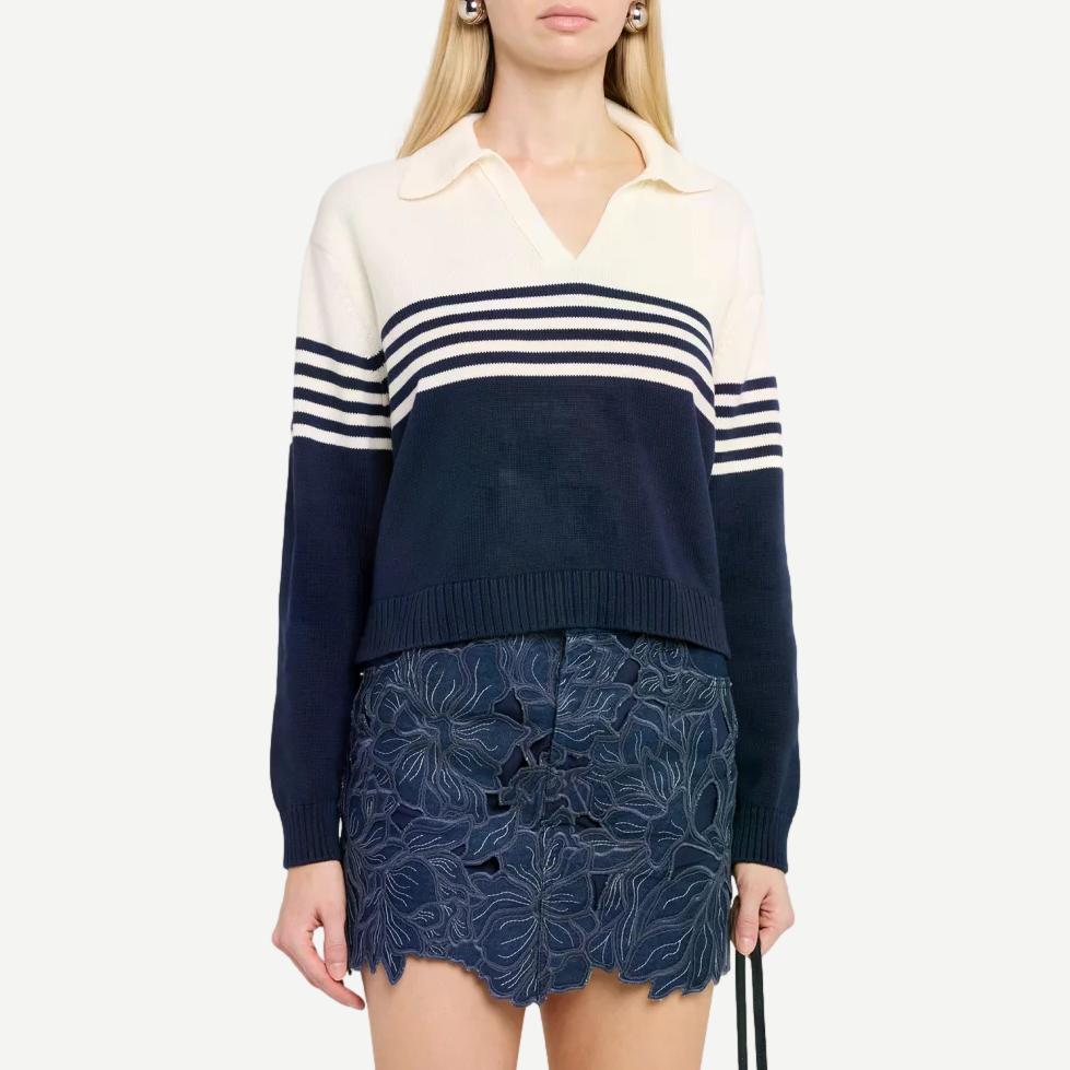 Jules Knit Polo - Midnight Stripe - Galvanic.co